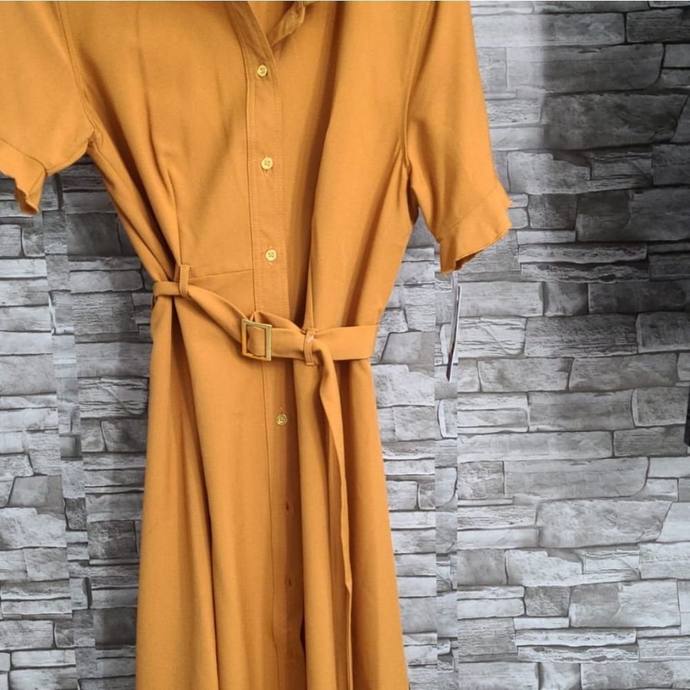 Solid Tie Waist Shirtdress  A tied waistline details this solid woven shirtdres - Picture 3 of 6